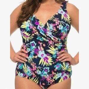 Caribbean Sand Navy Floral One Piece Swimsuit 20W